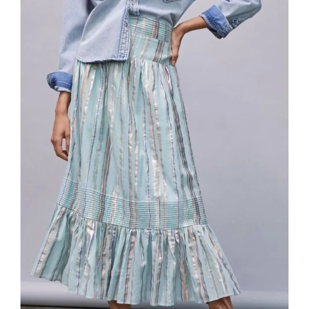 NEW Anthropologie Women Small Audriana Shimmer Maxi Skirt - Picture 1 of 6